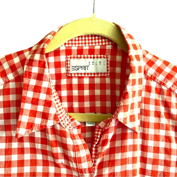 Esprit short sleeve cinched Gingham red shirt - Picture 7 of 7